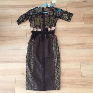 Anthropologie Floral Patchwork Mini Dress - Black, Green, Brown